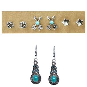 (4) western knot, arrow & star stud earrings set